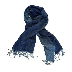 Zara Wide Scarf Fringe Blue Gray Soft Made in Italy Size M